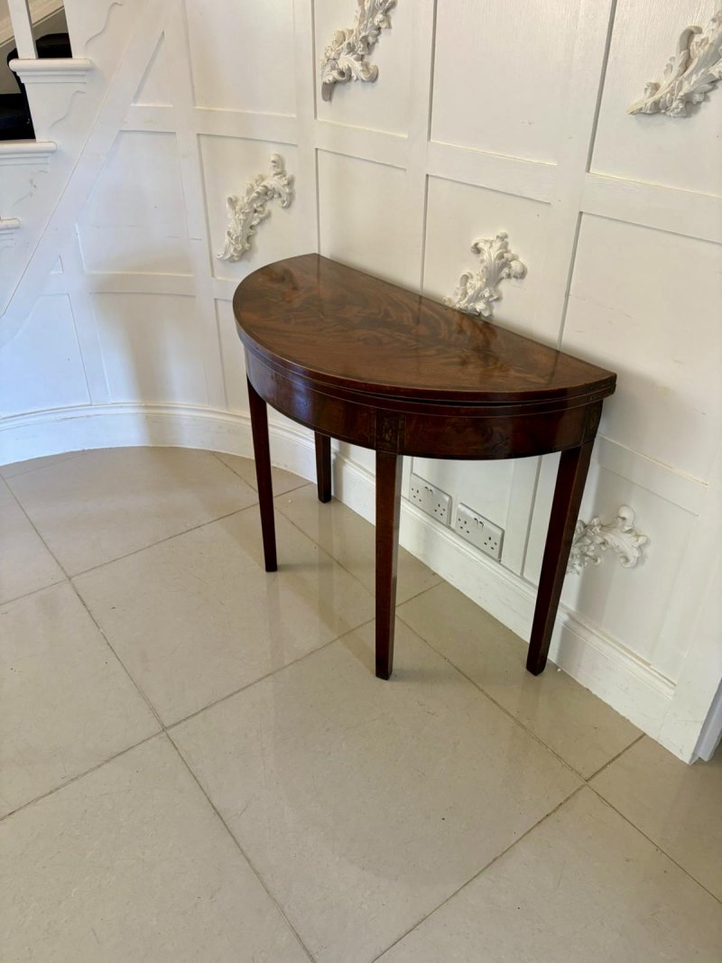 Antique George III Quality Mahogany Inlaid Demi Lune Shaped Card/Console Table - Image 6